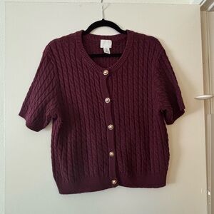 H&M Short Sleeve Cable Knit Cardigan - Dark Purple